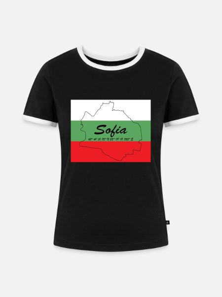 Sofia - Hauptstadt mit GPS & Flagge - Frauen Kontrast-T-Shirt - Schwarz/Weiß