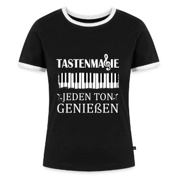 Piano Musiker Tastenmagie Klavier - Frauen Kontrast-T-Shirt - Schwarz/Weiß - Vorne - Selfina (174cm)