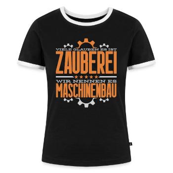 Maschinenbau lustiger Spruch Maschinenbauer - Frauen Kontrast-T-Shirt - Schwarz/Weiß - Vorne - Selfina (174cm)