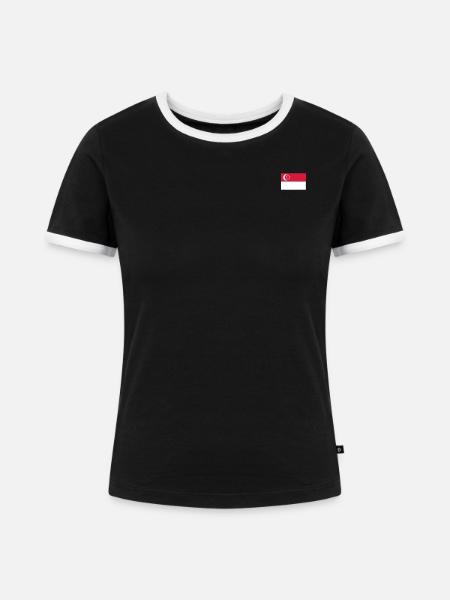 Singapur Flagge - Frauen Kontrast-T-Shirt - Schwarz/Weiß