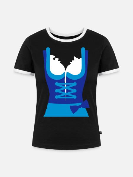 Dirndl - Frauen Kontrast-T-Shirt - Schwarz/Weiß