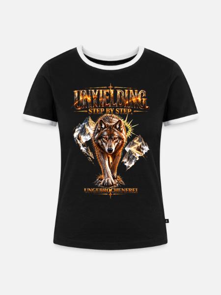Unbeugsam . Wolf – Schritt für Schritt - Frauen Kontrast-T-Shirt - Schwarz/Weiß
