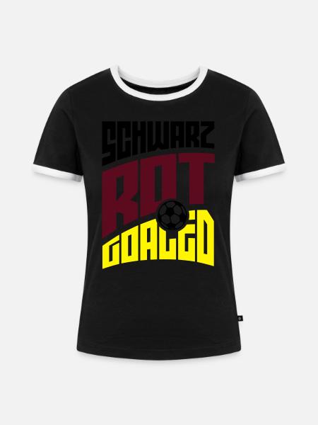 Schwarz Rot Goaled - Frauen Kontrast-T-Shirt - Schwarz/Weiß