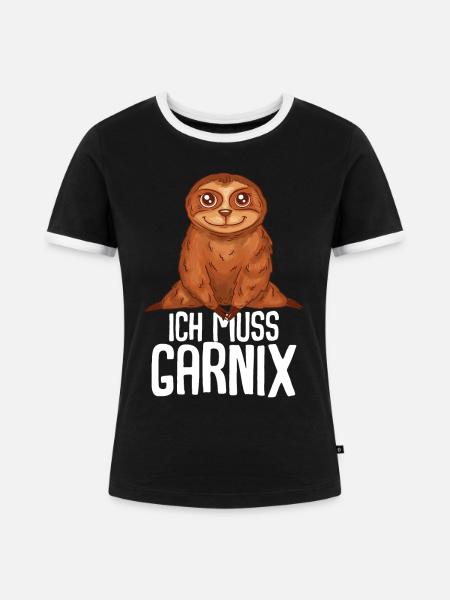 ich muss garnix Faultier - Frauen Kontrast-T-Shirt - Schwarz/Weiß