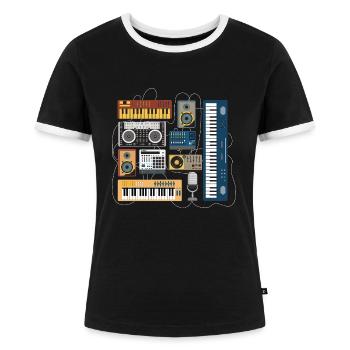 Modular Synthesizer Vintage Dj Mischpult Synth - Frauen Kontrast-T-Shirt - Schwarz/Weiß - Vorne - Selfina (174cm)