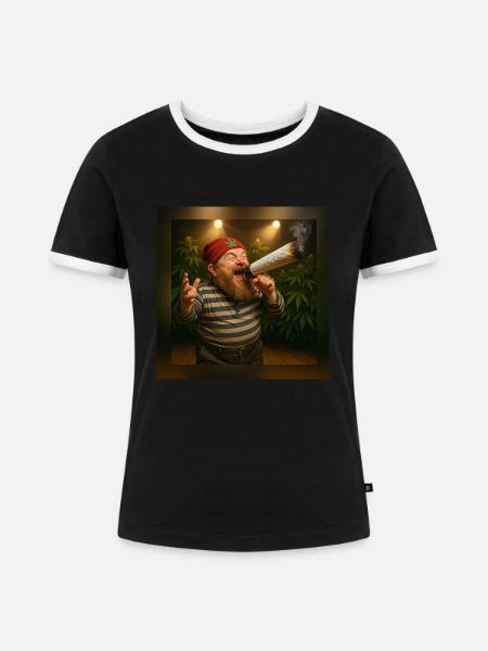 Marktschreier-Zwerg mit Joint-Megaphon - Frauen Kontrast-T-Shirt - Schwarz/Weiß