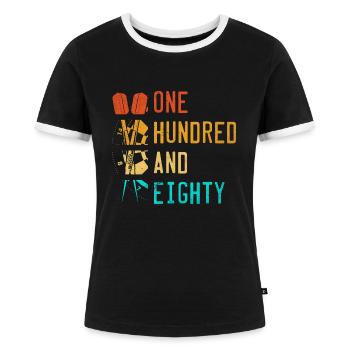 Dart Triple 20 Dartcheibe 180 Einhundertachtzig - Frauen Kontrast-T-Shirt - Schwarz/Weiß - Vorne - Selfina (174cm)