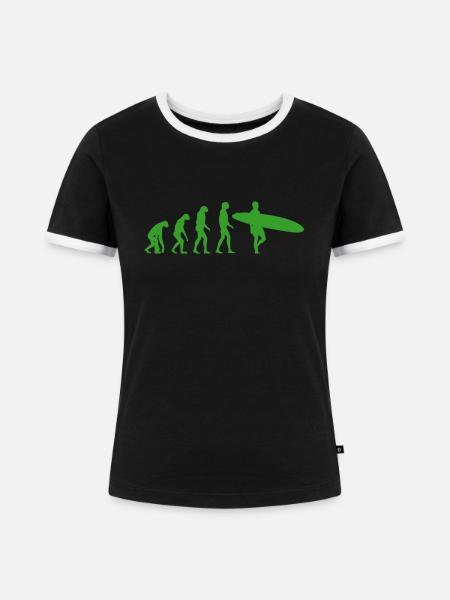 surfer evolution - Frauen Kontrast-T-Shirt - Schwarz/Weiß
