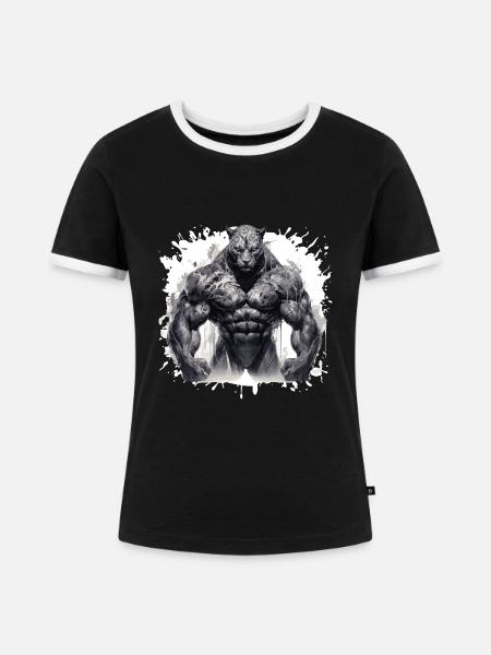 Leopard Muskeln - Frauen Kontrast-T-Shirt - Schwarz/Weiß