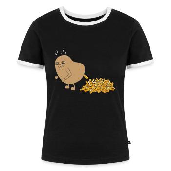 Kartoffel Kackt Pommes - Frauen Kontrast-T-Shirt - Schwarz/Weiß - Vorne - Selfina (174cm)