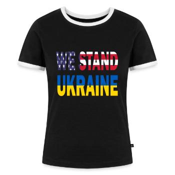 Amerika USA Wir stehen Ukraine Unterstützung Zelensky - Frauen Kontrast-T-Shirt - Schwarz/Weiß - Vorne - Selfina (174cm)
