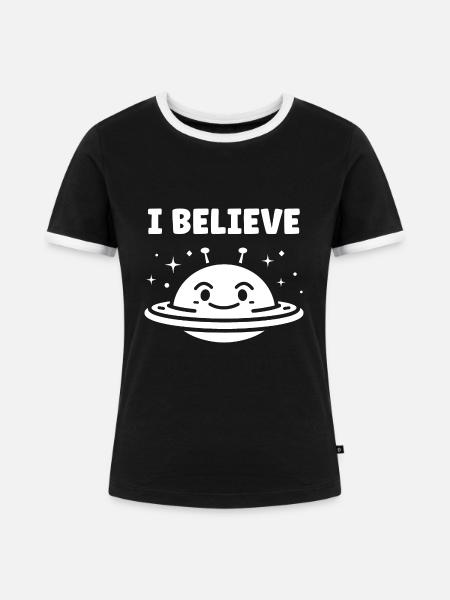 fliegende Untertasse - Frauen Kontrast-T-Shirt - Schwarz/Weiß