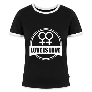 LOVE IS LOVE LESBIAN - Frauen Kontrast-T-Shirt - Schwarz/Weiß - Vorne - Selfina (174cm)