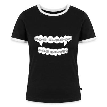 Vampir Zähne Zahnspange Halloween Gruselig Kostüm - Frauen Kontrast-T-Shirt - Schwarz/Weiß - Vorne - Selfina (174cm)