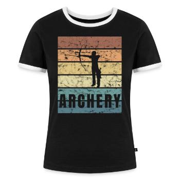 Bogenschiessen Archery Bogen Pfeil Crunge - Frauen Kontrast-T-Shirt - Schwarz/Weiß - Vorne - Selfina (174cm)