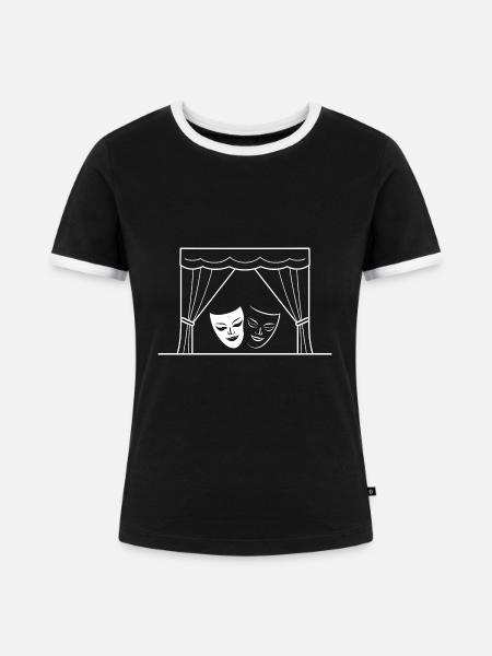 Theater-Masken - Frauen Kontrast-T-Shirt - Schwarz/Weiß