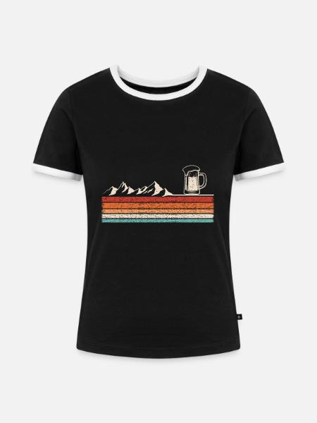 Bierglas Herzschlag - Frauen Kontrast-T-Shirt - Schwarz/Weiß