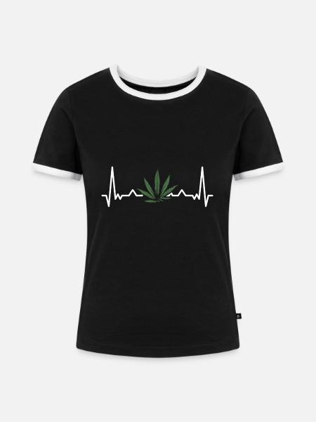 Herzschlag Weed Canabis - Frauen Kontrast-T-Shirt - Schwarz/Weiß