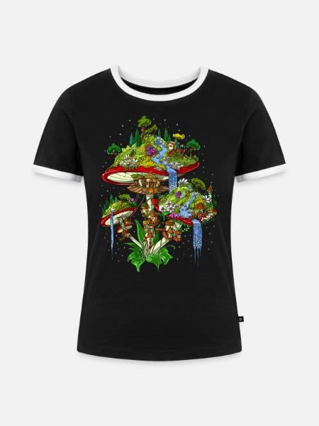 Magic Mushrooms Insel - Frauen Kontrast-T-Shirt - Schwarz/Weiß