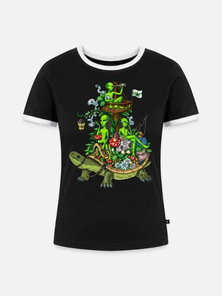 Psychedelic Aliens Trip - Frauen Kontrast-T-Shirt - Schwarz/Weiß