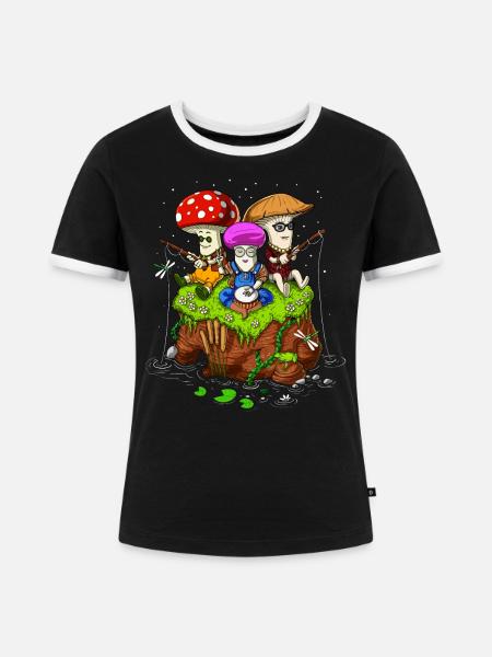 Hippie Zauberpilze - Frauen Kontrast-T-Shirt - Schwarz/Weiß