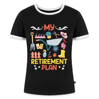 Mein Plan Ruhestand Renteneintritt Rentner - Frauen Kontrast-T-Shirt - Schwarz/Weiß - Vorne - Selfina (174cm)
