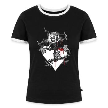 Blutende Rose mit Kreuz Stängel und Herz, Geschenk - Frauen Kontrast-T-Shirt - Schwarz/Weiß - Vorne - Selfina (174cm)