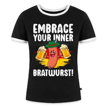 Deutschland Bierfan Zeig deine Innere Bratwurst - Frauen Kontrast-T-Shirt - Schwarz/Weiß - Vorne - Selfina (174cm)