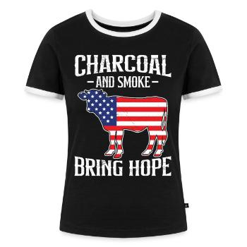 Grillparty USA Charcoal and Smoke Bring Hope - Frauen Kontrast-T-Shirt - Schwarz/Weiß - Vorne - Selfina (174cm)
