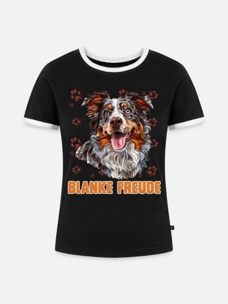 Australian Shepherd BLANKE FREUDE Aussie - Frauen Kontrast-T-Shirt - Schwarz/Weiß