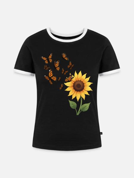 Monarch Butterfly Illustration Graphic - Frauen Kontrast-T-Shirt - Schwarz/Weiß