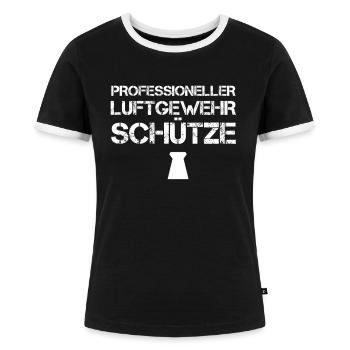 Luftgewehr Schießen Schießsport - Frauen Kontrast-T-Shirt - Schwarz/Weiß - Vorne - Selfina (174cm)