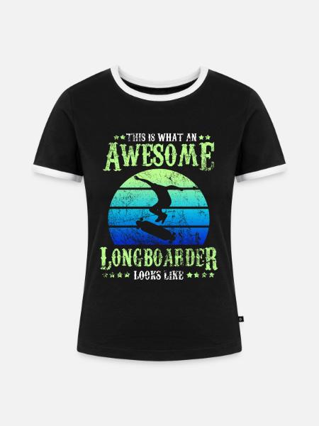 Longboard Skateboard - Frauen Kontrast-T-Shirt - Schwarz/Weiß
