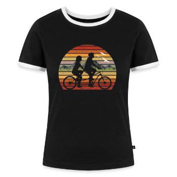 Tandem Fahren - Frauen Kontrast-T-Shirt - Schwarz/Weiß - Vorne - Selfina (174cm)