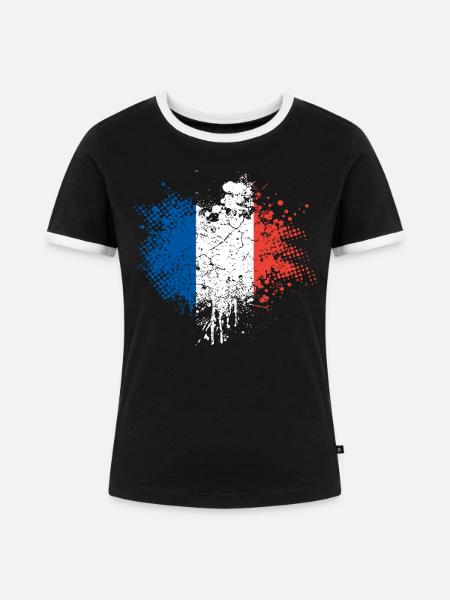 Frankreich Flagge - Frauen Kontrast-T-Shirt - Schwarz/Weiß