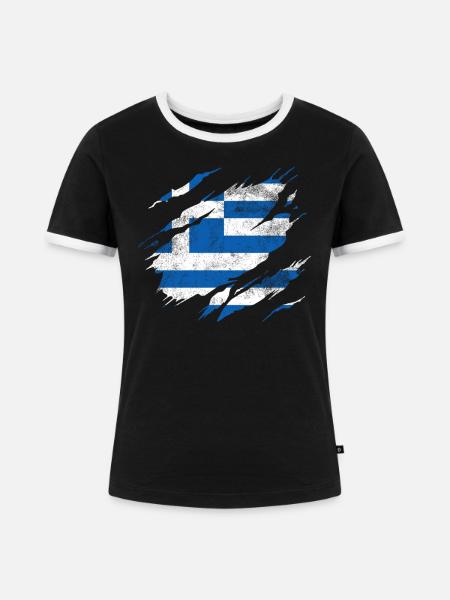 Griechenland Flagge - Frauen Kontrast-T-Shirt - Schwarz/Weiß
