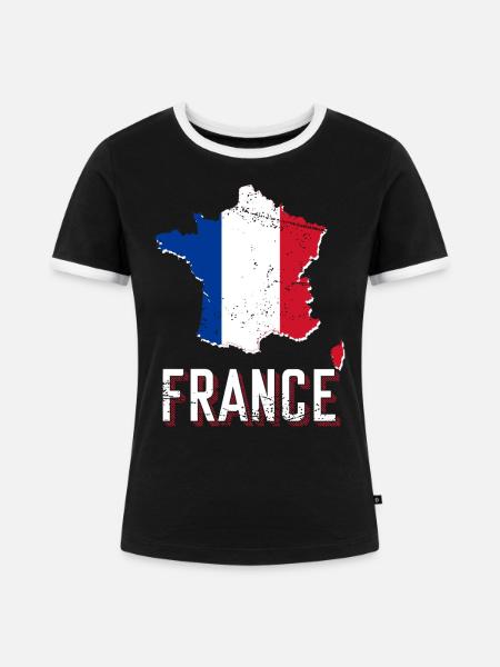 Frankreich - Frauen Kontrast-T-Shirt - Schwarz/Weiß