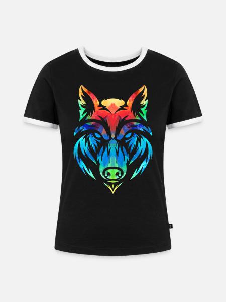 Bunter Wolf - Frauen Kontrast-T-Shirt - Schwarz/Weiß
