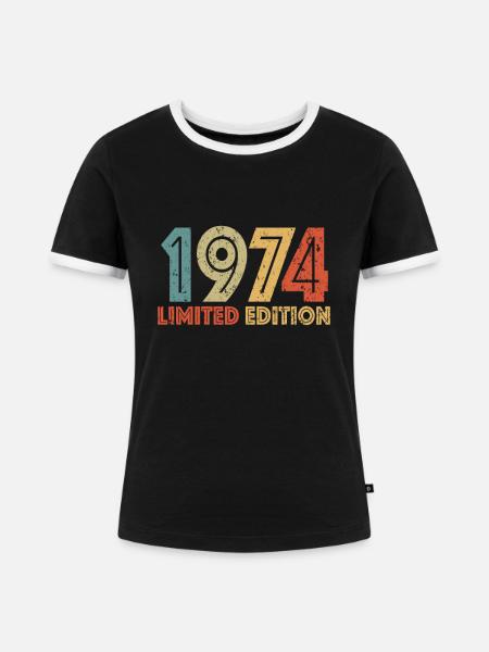 Limited Edition 1974 - Frauen Kontrast-T-Shirt - Schwarz/Weiß