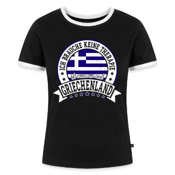 Ich muss nur nach Griechenland Urlaub Hellas - Frauen Kontrast-T-Shirt - Schwarz/Weiß - Vorne - Selfina (174cm)