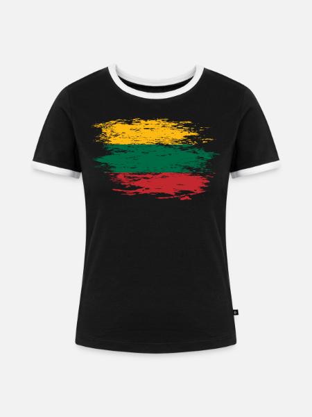 Litauen Flagge used - Frauen Kontrast-T-Shirt - Schwarz/Weiß