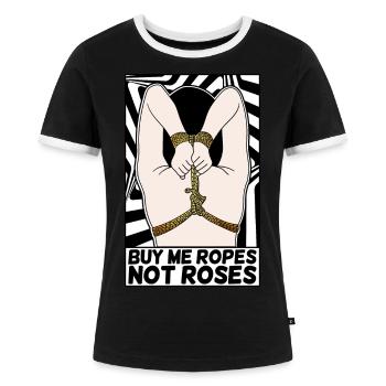 EROTIC POP-ART ARTWORK SEXY SHIBARI BONDAGE GIRL - Frauen Kontrast-T-Shirt - Schwarz/Weiß - Vorne - Selfina (174cm)