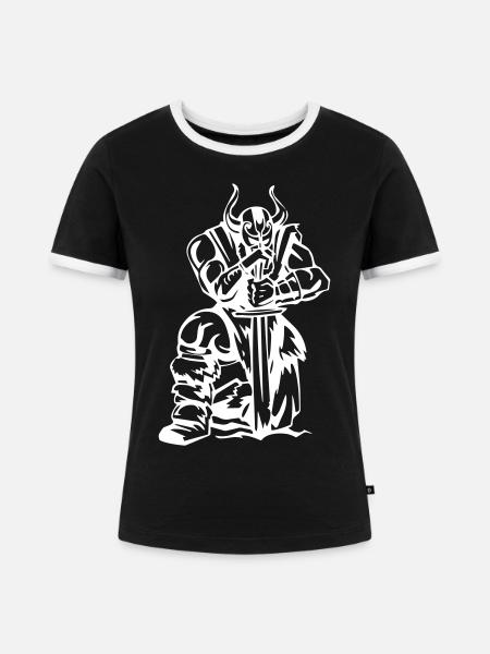 Wikinger Denkmal - Frauen Kontrast-T-Shirt - Schwarz/Weiß