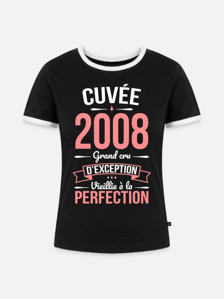 2008 – Perfekt gereift - Frauen Kontrast-T-Shirt - Schwarz/Weiß