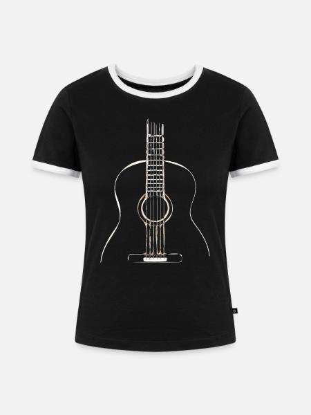 Akustische Gitarre - Frauen Kontrast-T-Shirt - Schwarz/Weiß