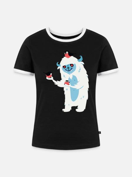 Monster mit Vögeln - Frauen Kontrast-T-Shirt - Schwarz/Weiß
