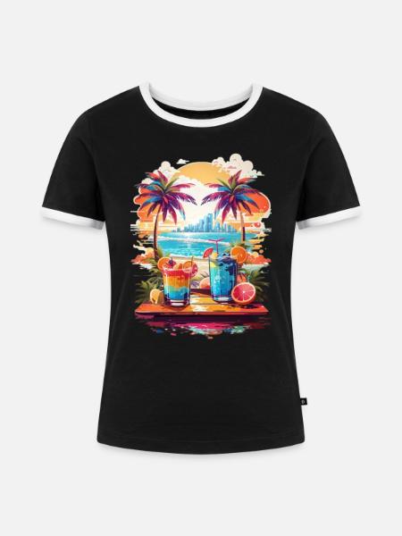 Meer, Sonne & Cocktails - Frauen Kontrast-T-Shirt - Schwarz/Weiß