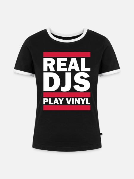 Real DJS PLAY VINYL - Frauen Kontrast-T-Shirt - Schwarz/Weiß