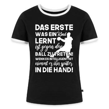 Handball Handballspieler Sport lustig Geschenk - Frauen Kontrast-T-Shirt - Schwarz/Weiß - Vorne - Selfina (174cm)
