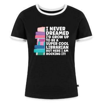 Bibliothek Bibliothekar Bibliotheken Geschenk - Frauen Kontrast-T-Shirt - Schwarz/Weiß - Vorne - Selfina (174cm)